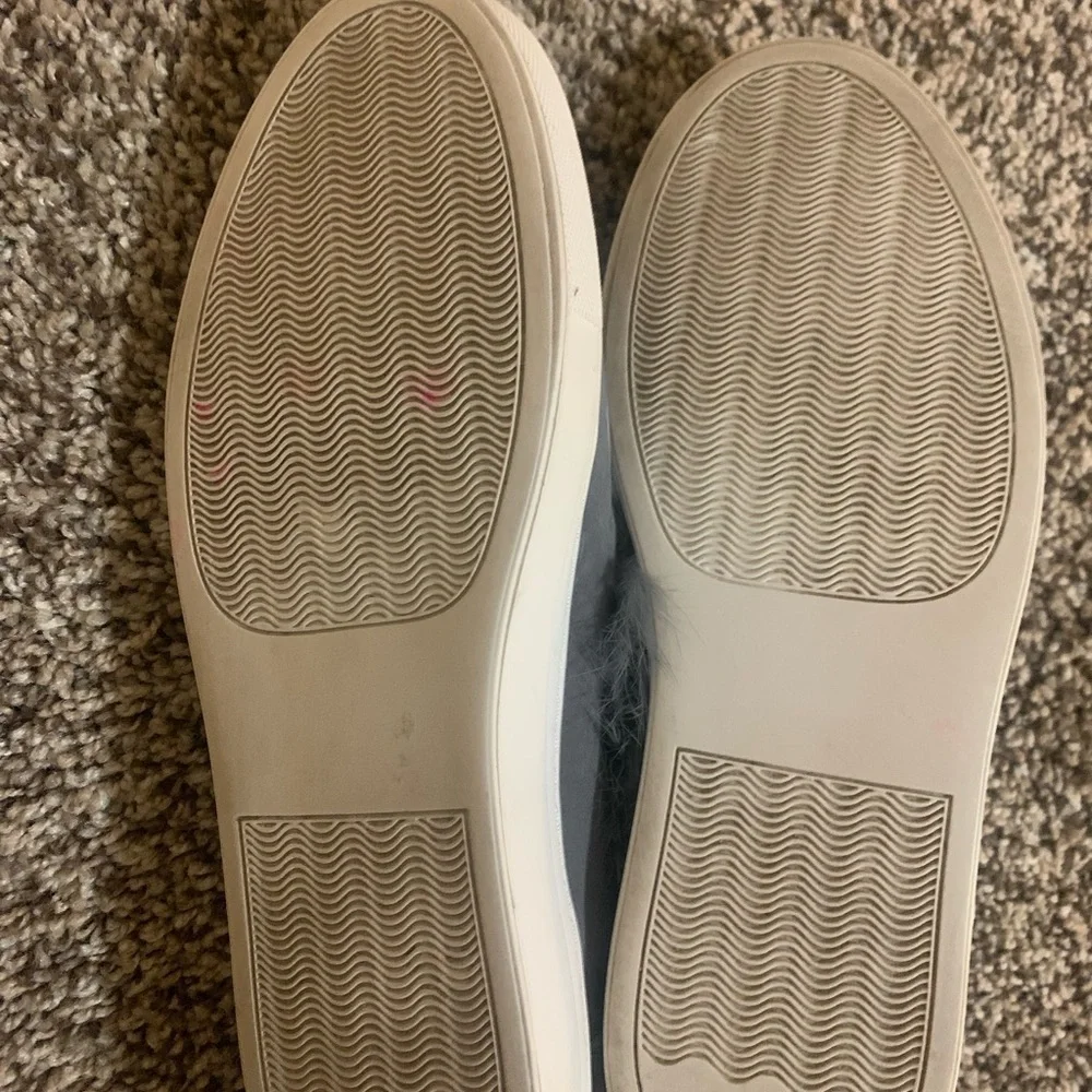 RACHEL ZOE Grey Suede Slip Ons Burke Fur Sz 7.5M Women’s GUC